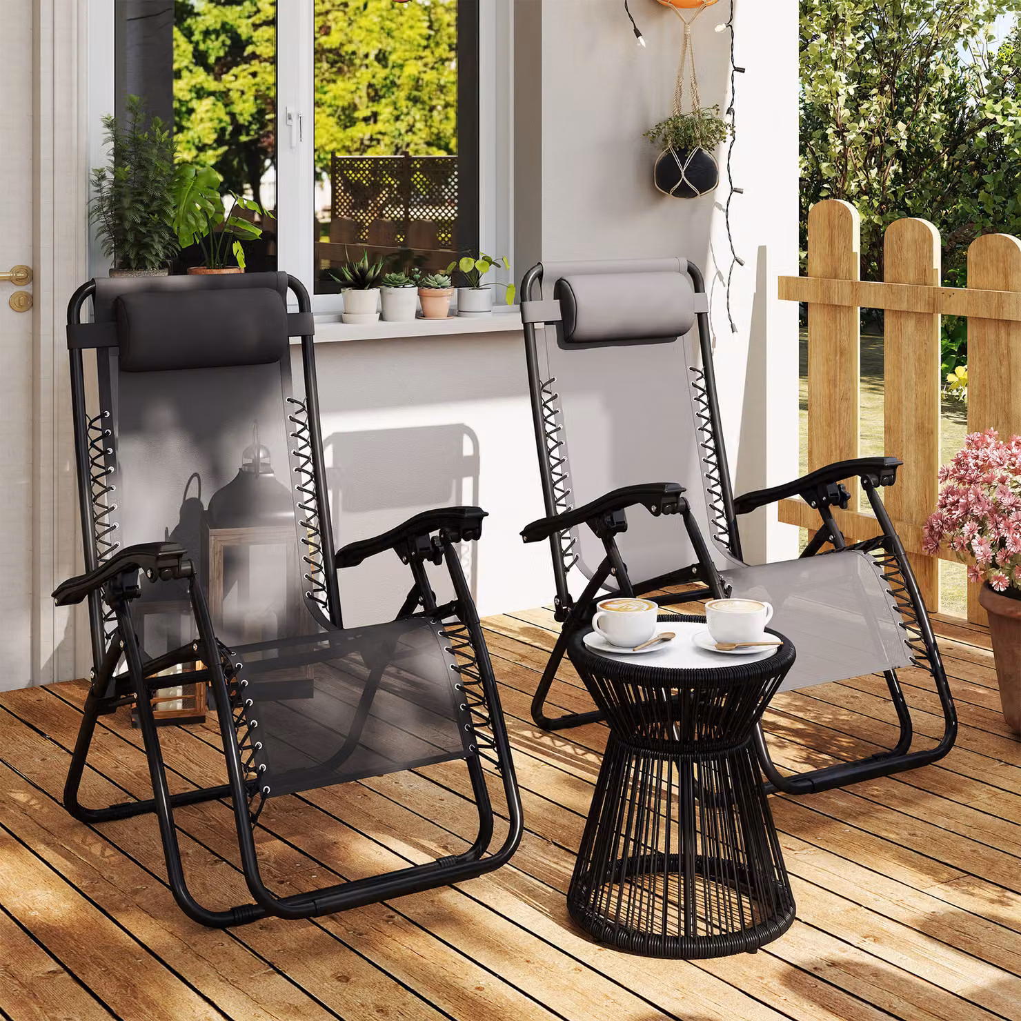 Outsunny Set of 2 Grey Zero Gravity Sun Loungers with Metal Frame and Adjustable Headrest – 8