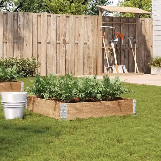 Berkfield Brown Wooden Raised Bed Planter with Galvanised Steel, W/D/H: 100 x 100 x 100 cm