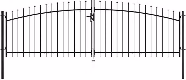 Berkfield Home Double Door Steel Fence Gate with Spear Top, Black, W: 400 cm, H: 200 cm