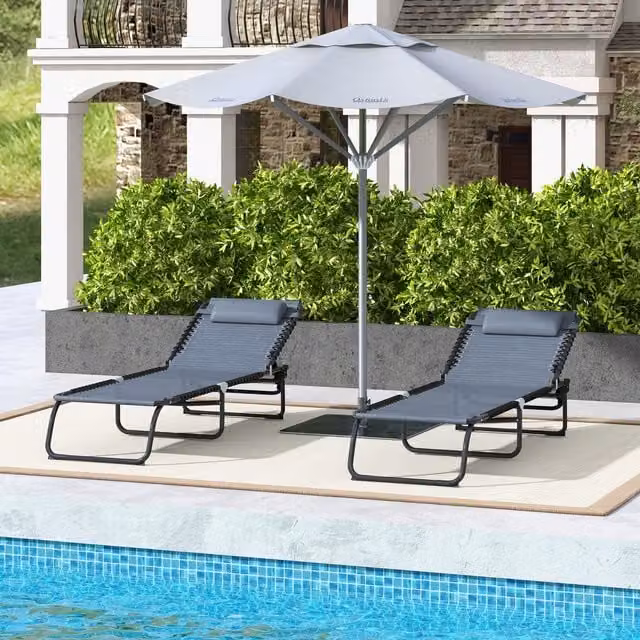 Outsunny Reclining Sun Lounger Set in Grey with Textilene Fabric