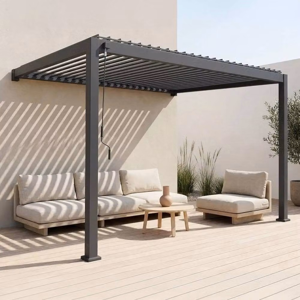 Sweekeek Dark Grey Aluminium Lean-to Pergola with Louvered Roof, W: 400 cm, D: 300 cm, H: 258 cm – 2