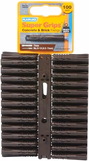 Plasplugs Solid Wall Super Grips Expansion Plugs for Concrete in Yellow, Red and Brown