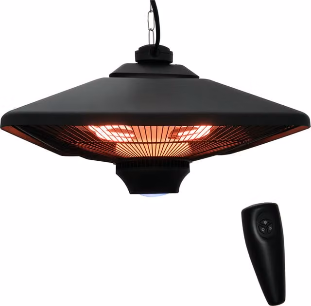 Outsunny 2kW Aluminium Halogen Outdoor Ceiling Mounted Electric Heater with LED and Remote Control, Black