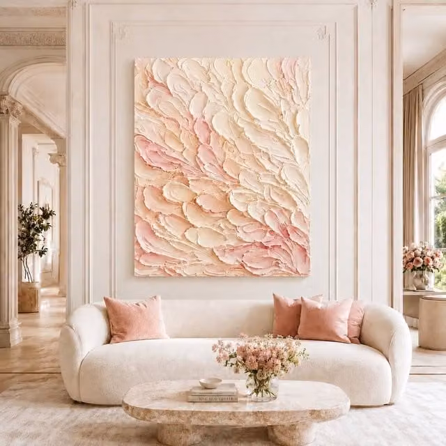 Mafett Blush Bloom Symphony Floral Wall Art Canvas Print in Pink and Beige