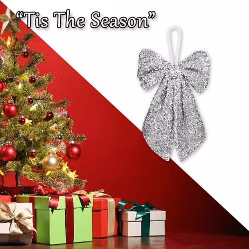 VFM e-Store Silver Sequins Bow Hanging Decoration, W: 58 cm, H: 58 cm – 6