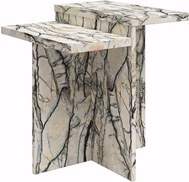 CosmoLiving Modern Abstract Nesting Side Tables with Serving Tiers in White, Grey and Black
