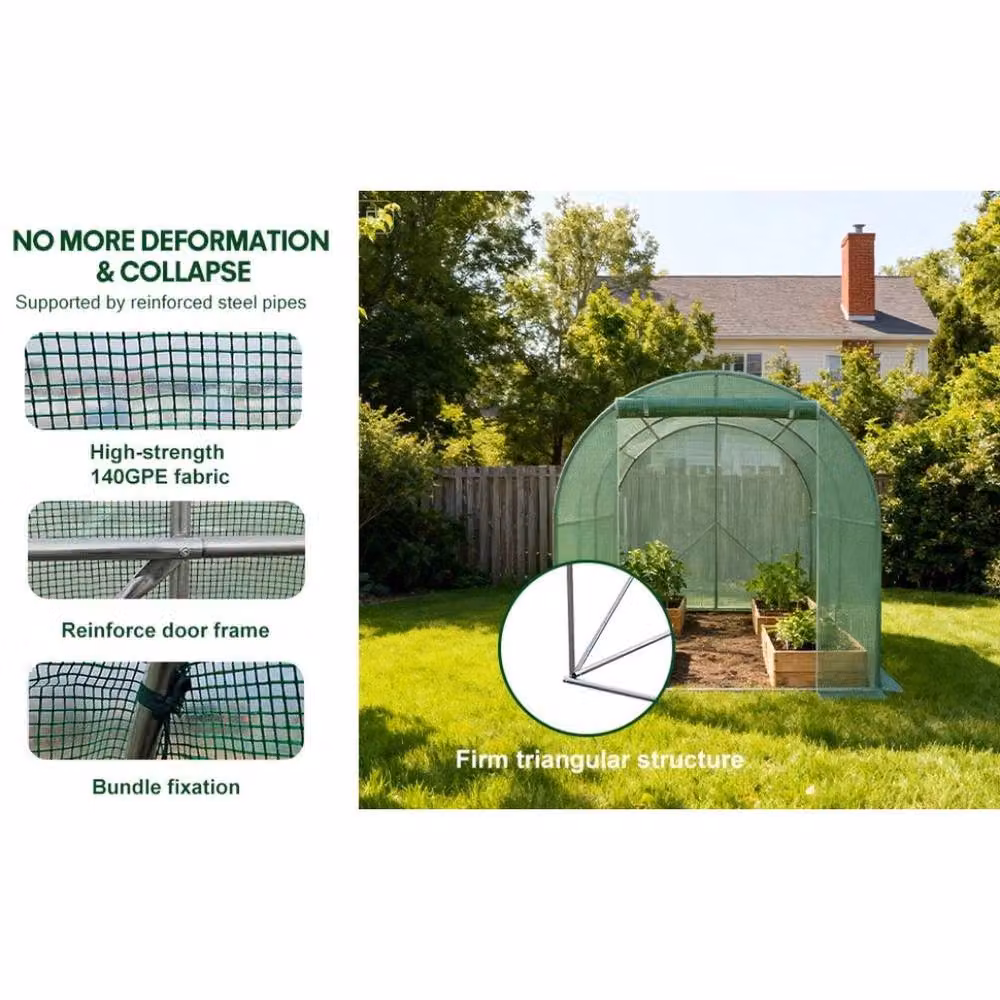 FLAVORA Green Poly Tunnel Greenhouse with Steel Frame and Windows, W/D/H: 3 x 2 x 2 m – 3