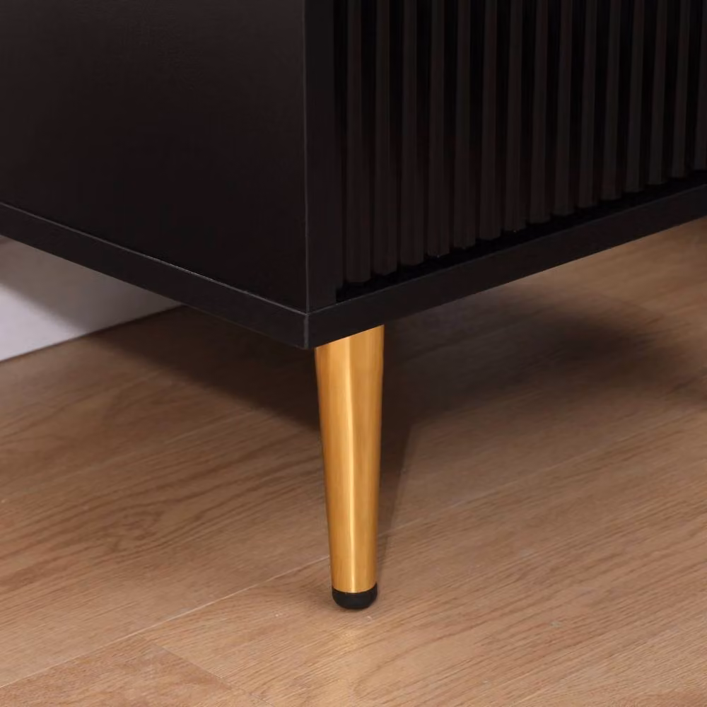 Nordara Black Fluted 2 Drawer Bedside Cabinet with Gold Metal Legs – 2