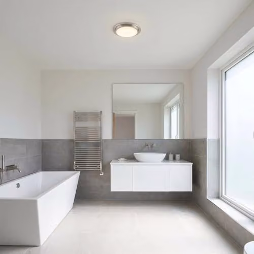 Happy Homewares Modern Round LED Ceiling Light Fitting in Silver and White, IP44 Rated for Bathroom and Hallway Use, 15W, 900 Lumen, Warm White, W/D/H: 20 x 20 x 5 cm – 2