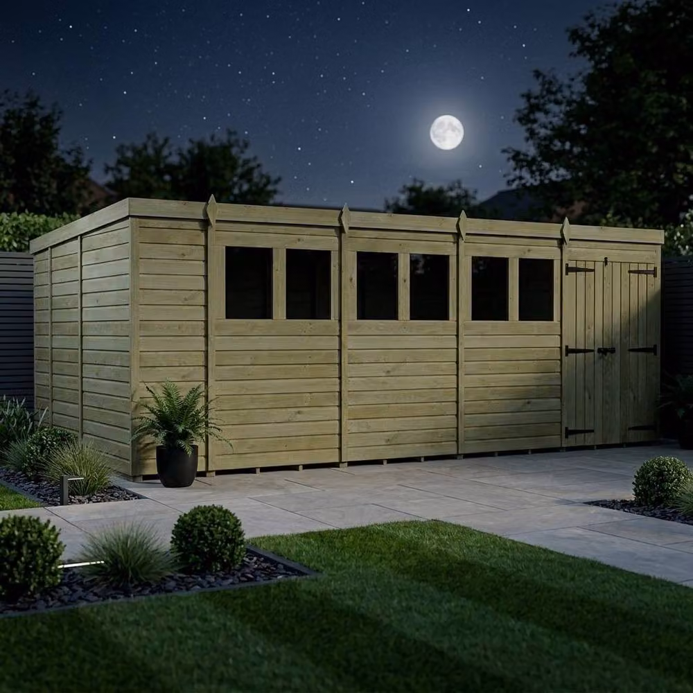 Buttercup Farm Brown Timber Pent Garden Shed with Double Doors and Windows, W: 548.6 cm, D: 274 cm, H: 210 cm – 3