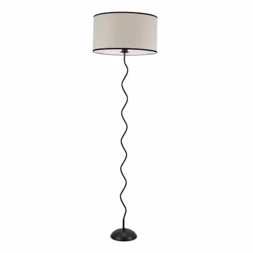 ValueLights Black Metal Wavy Stem Floor Lamp with Black Trim Fabric Cylinder Shade, Height: 160 cm – 1