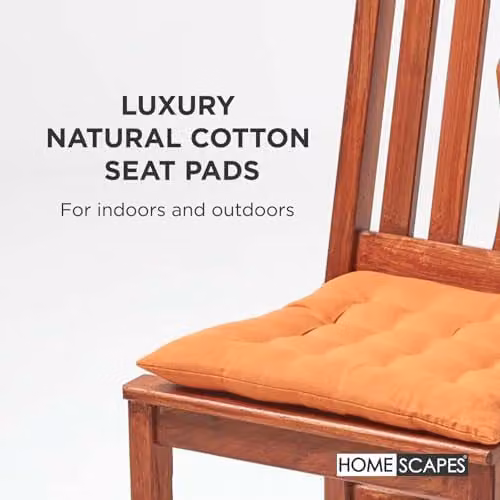 Homescapes Set of 4 Quilted Cotton Seat Pads in Orange, W/D/H: 40 x 40 x 6.5 cm – 4