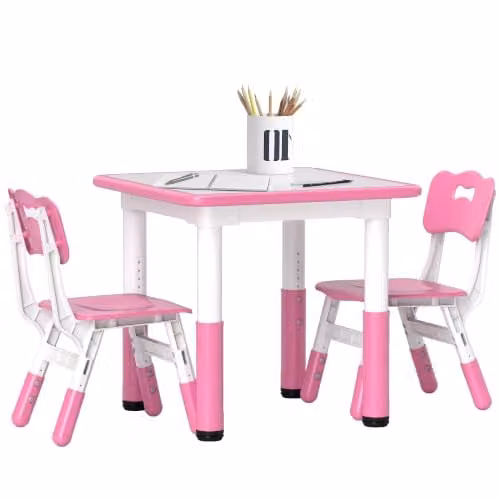 AIYAPLAY 3 Piece Height Adjustable Kids Table and Chair Set in Pink – 1