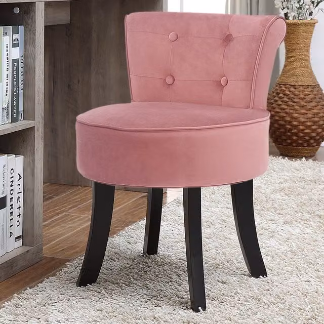 Livingandhome Modern Cylindrical Upholstered Vanity Stool in Grey and Pink