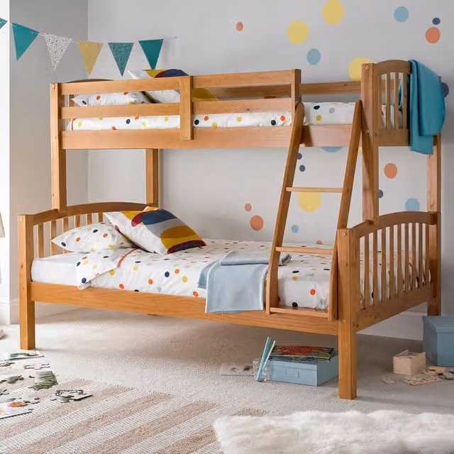 Bedmaster Mya Solid Wood Pine Triple Sleeper Bunk Bed in Brown with Spring Mattresses