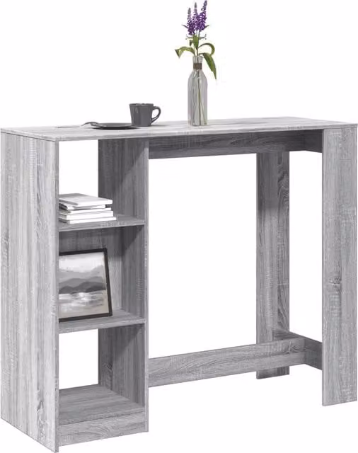 Berkfield Home Bar Table with Shelf in Grey Sonoma, W/D/H: 124 x 46 x 103.5 cm