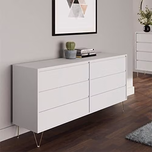 Timber Art Design Monaco 6 Drawer Chest in White and Gold