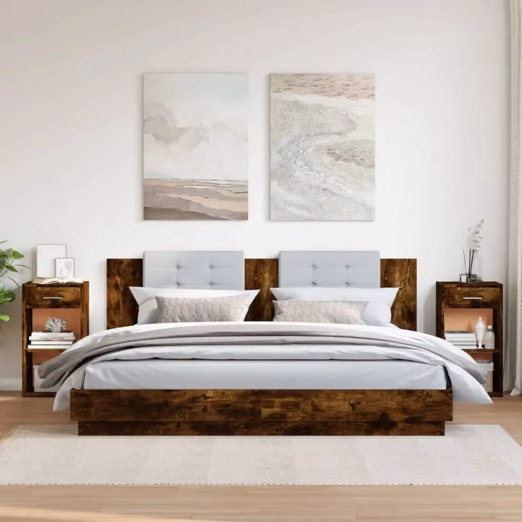 Berkfield Home Set of 2 Smoked Oak Bedside Cabinets in Brown, W/D/H: 35 x 34 x 65 cm – 3