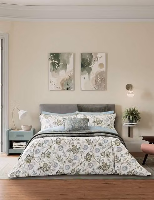 Bedeck of Belfast Emira Pure Cotton Bedding Set, Petrol and Multicolour, W: 140 cm, L: 200 cm