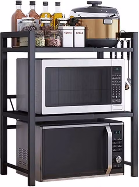 Havendro 3 Tier Expandable Black Metal Kitchen Microwave Corner Storage Rack with Adjustable Shelves – 1