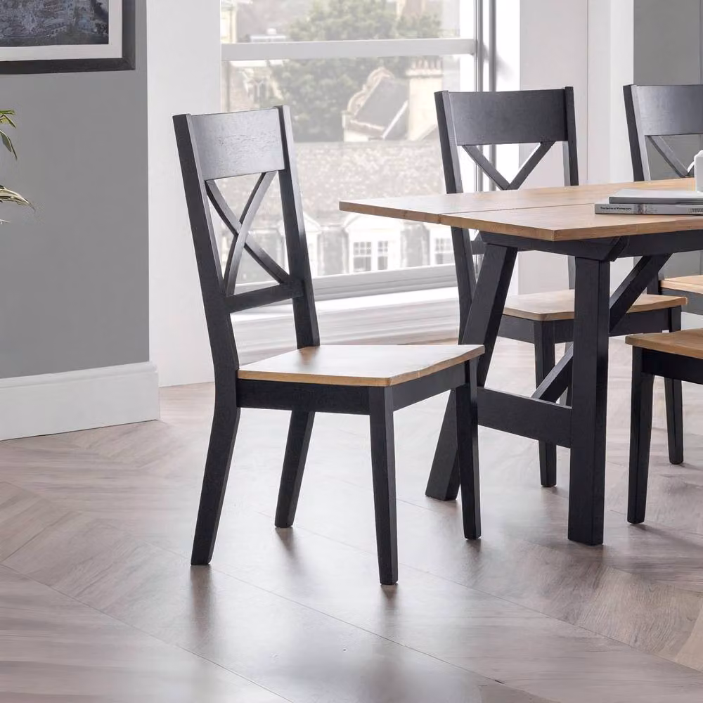 Cheshire Hartley Elegant Rustic Rubberwood Dining Chairs, Set of 2, Black and Multicolour – 3