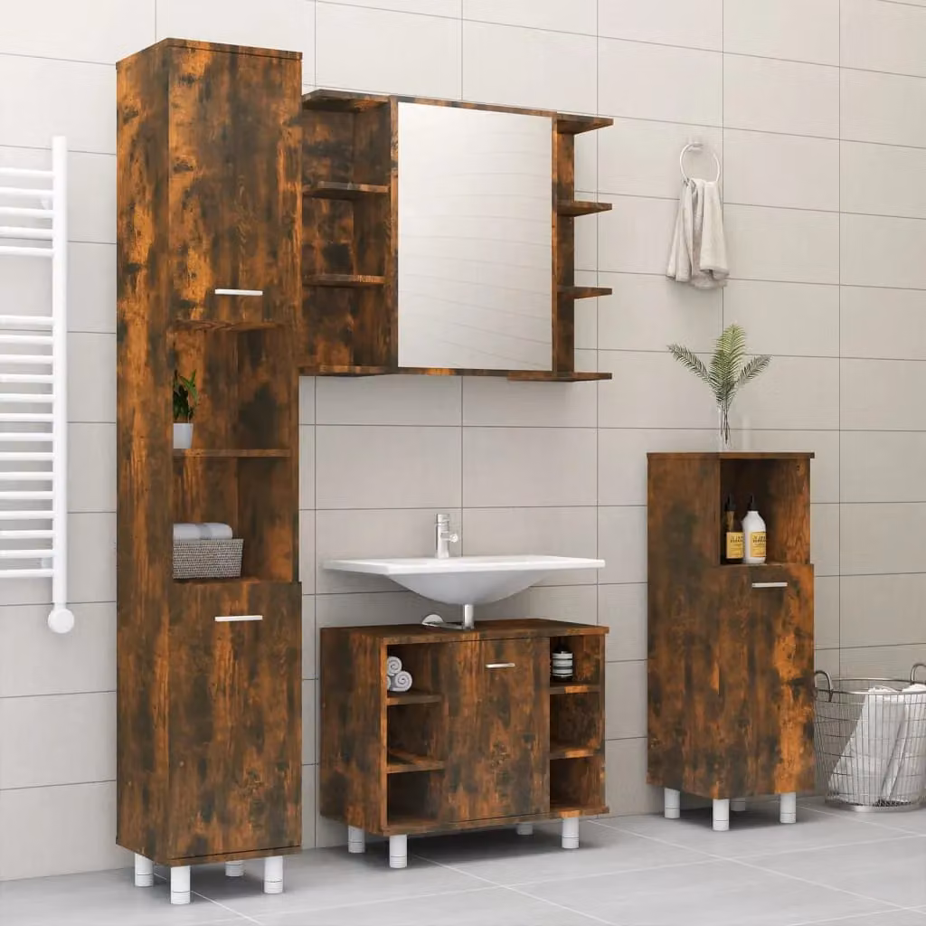 Berkfield Home Smoked Oak Bathroom Mirror Cabinet, Brown, W/D/H: 80 x 20.5 x 64 cm – 4