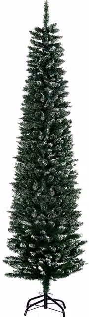 HOMCOM 6.5ft Artificial Snow Dipped Christmas Pencil Tree with Foldable Black Stand, Green and White