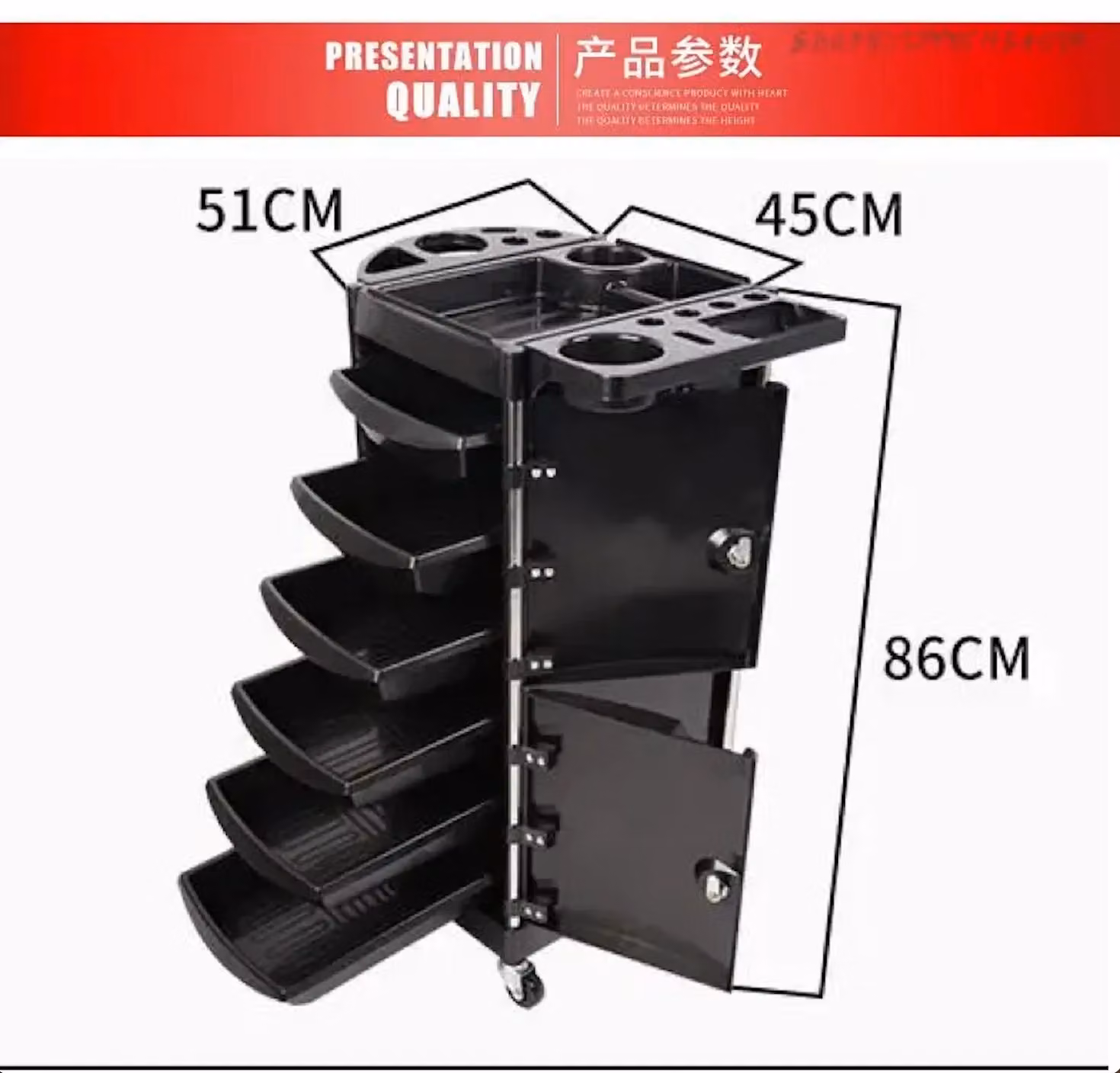 Hygrad Lockable Barber and Beauty Salon Storage Trolley Cabinet in Black – 6