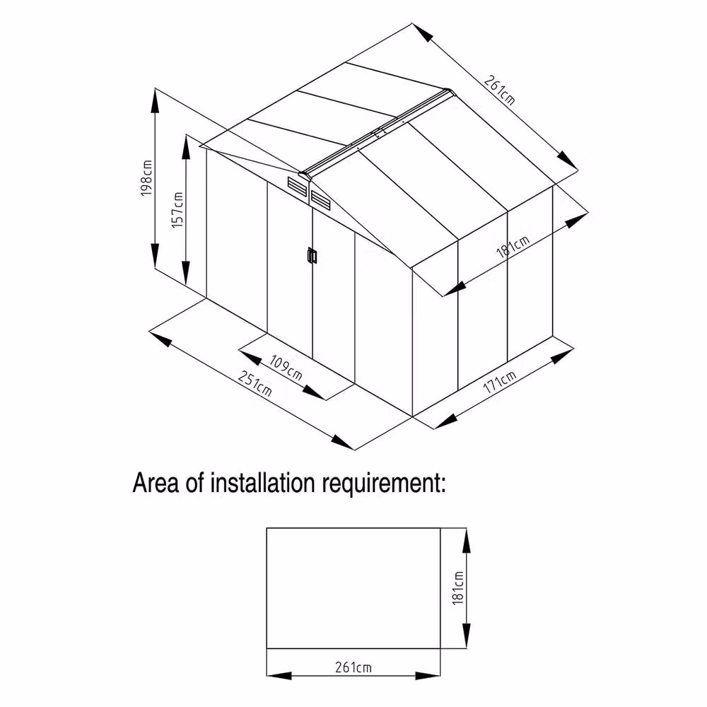 Charles Bentley Grey Metal Garden Storage Shed with Zinc Floor Frame W: 243.84 cm, D: 181 cm, H: 198 cm – 3