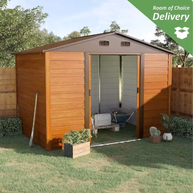 Outsunny Brown Garden Shed Tool Storage with Sliding Door