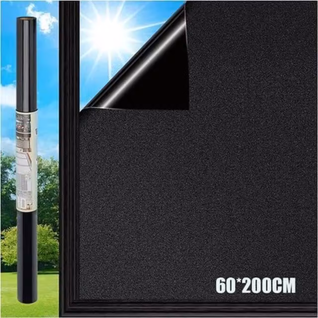 NESTLUNE Blackout Window Film in Black for Privacy and 100% Light Blocking, Self-Adhesive, W: 100 cm, H: 15 cm