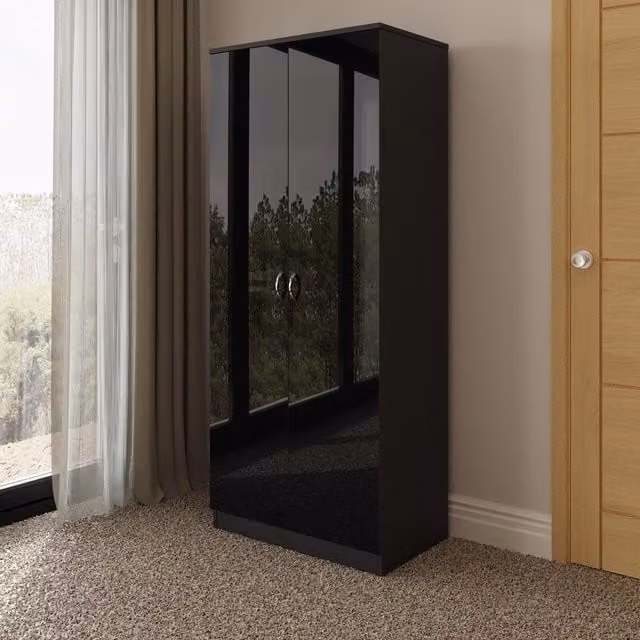 FWStyle Modern High Gloss Black Double Door Wardrobe