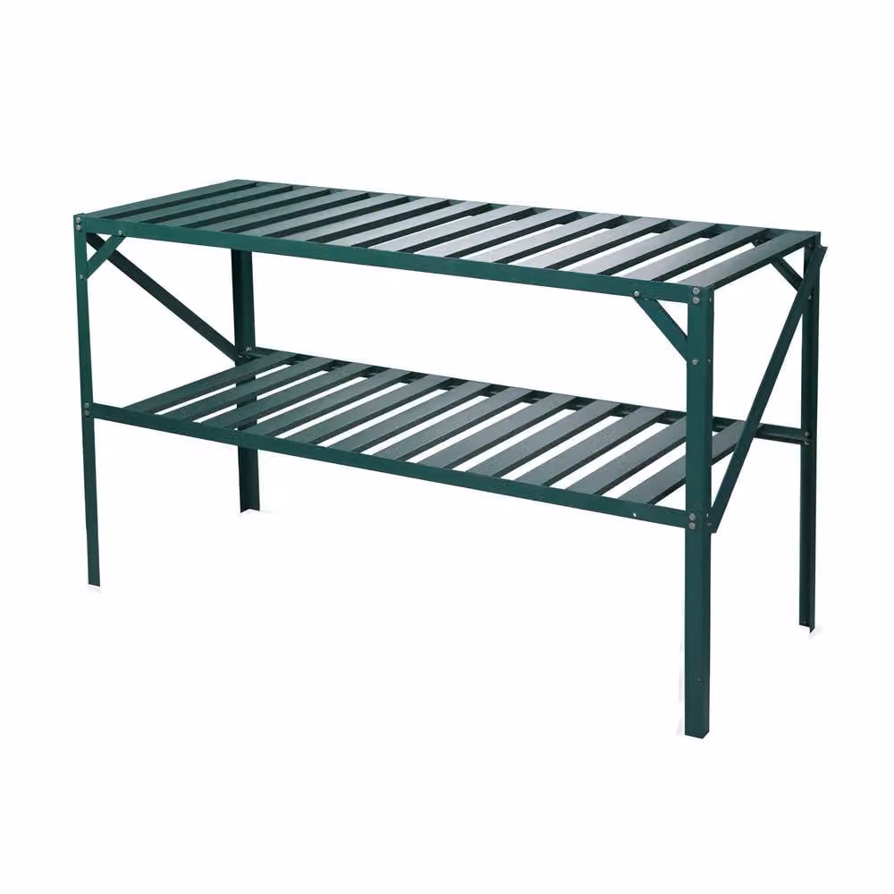 Primrose X2 Traditional 2 Tier Greenhouse Staging Shelf Workbench in Green, Width: 122 cm – 3