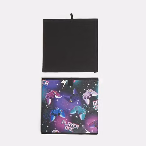 OHS Set of 2 Fabric Gaming Print Collapsible Storage Boxes in Black and Multicolour, W/D/H: 27 x 27 x 27 cm – 5