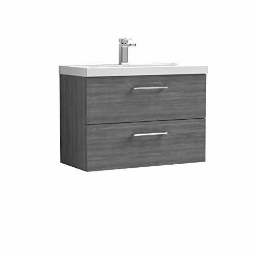 Balterley Wall Hung 2 Drawer Bathroom Vanity Unit with Basin in Woodgrain Anthracite, W: 81.0 cm, D: 39.0 cm, H: 57.9 cm – 1
