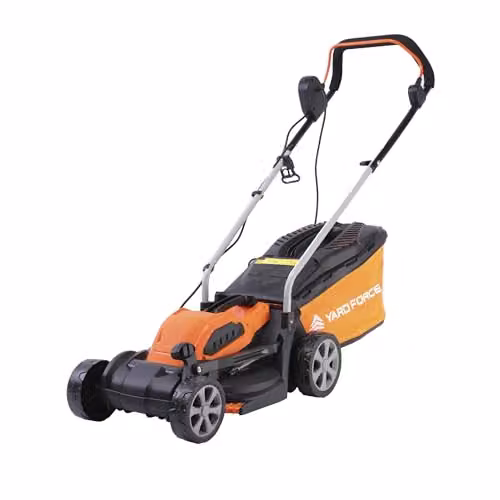 Yard Force EM U32 1200W Electric Lawnmower with 32cm Cutting Width and Rear Roller, Black and Orange