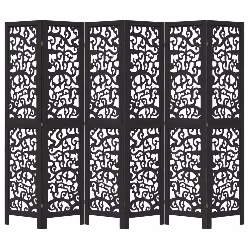 Berkfield Home 6 Panel Room Divider in Black Solid Paulownia Wood – 4