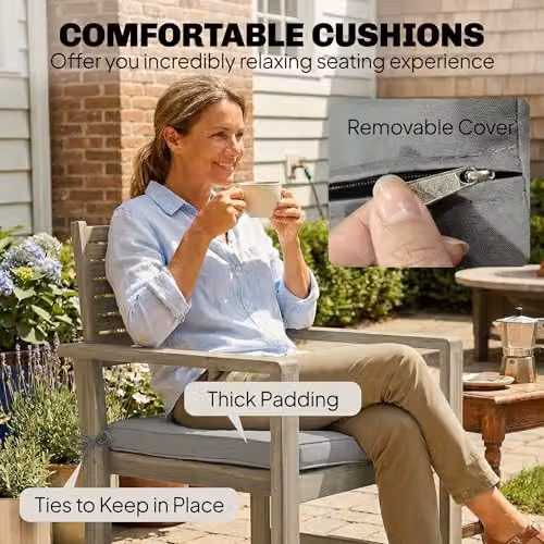 Outsunny 4 Seater Acacia Wood Garden Furniture Set with Grey Cushions – 4