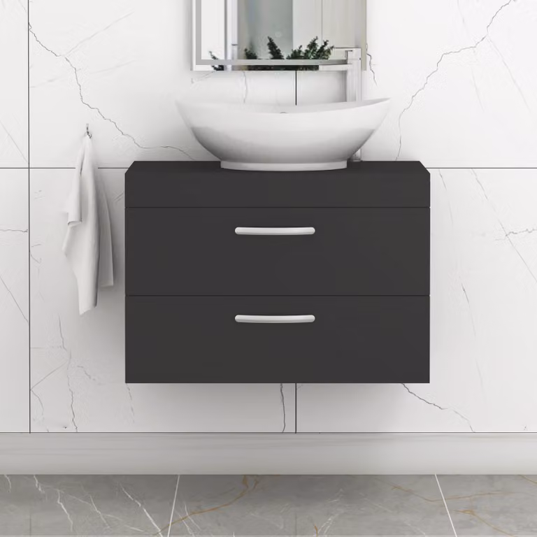 Royal Bathrooms Turin 600mm Wall Hung Vanity Unit with 2 Drawers and Countertop Basin in Matt Black