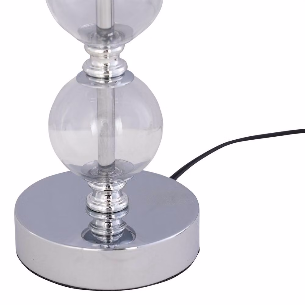 First Choice Lighting Chrome Two Ball Table Lamp with Sage Green Fern Fabric Shade – 2