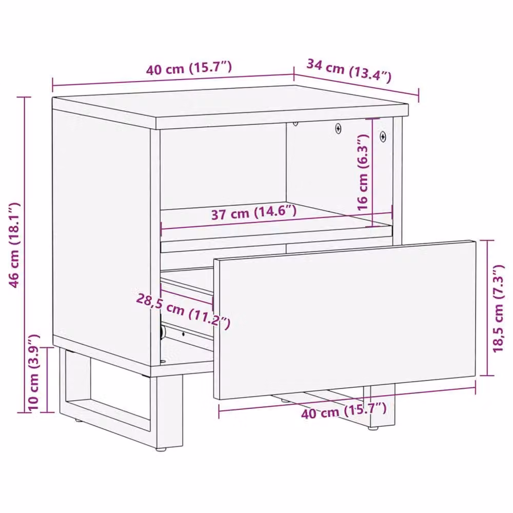 Berkfield Home Acacia Wood Bedside Cabinet in Brown, W/D/H: 40 x 33 x 46 cm – 7