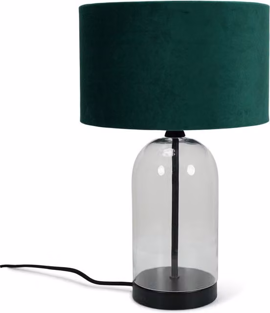 Jessy Glass Table Lamp with Black Base and Forest Green Fabric Shade