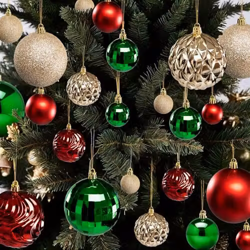 Pelle & Sol 36-Piece Shatterproof Christmas Bauble Set in Red, Green and Gold – 6
