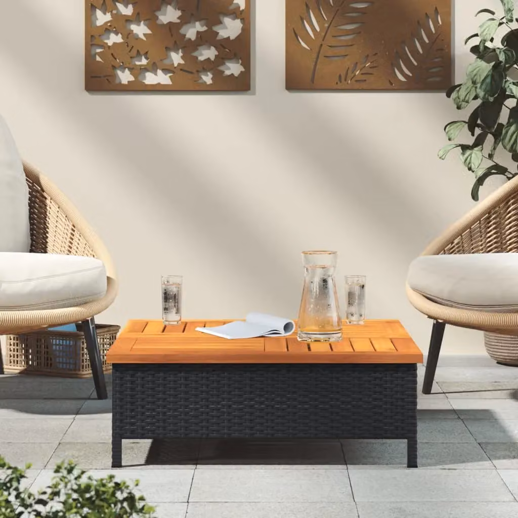 Berkfield Home Modern Black Garden Table in Rattan and Acacia Wood, W/D/H: 70 x 70 x 25 cm – 3