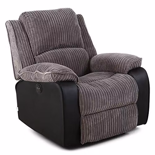 More4Homes Postana Electric High Back Jumbo Cord Fabric Recliner 1 Seater Sofa Armchair in Grey