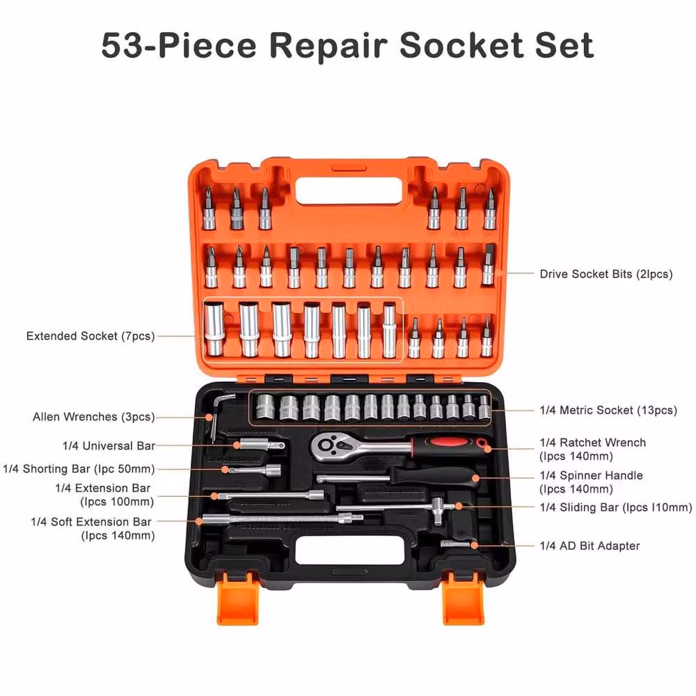 NESTLUNE 53-Piece Metric 1/4 Inch Drive Socket and Ratchet Wrench Kit in Orange – 2