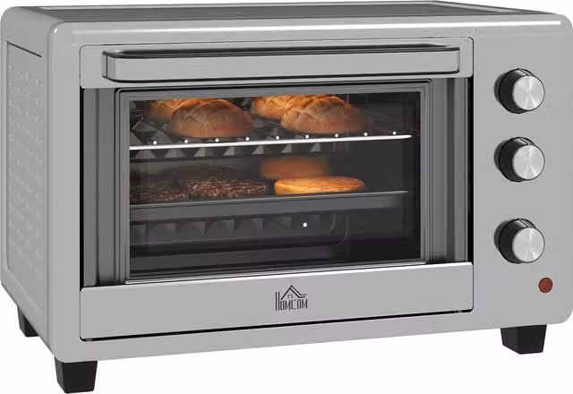 HOMCOM 30L Mini Electric Oven with Accessories, 60-230°C, Silver Tone