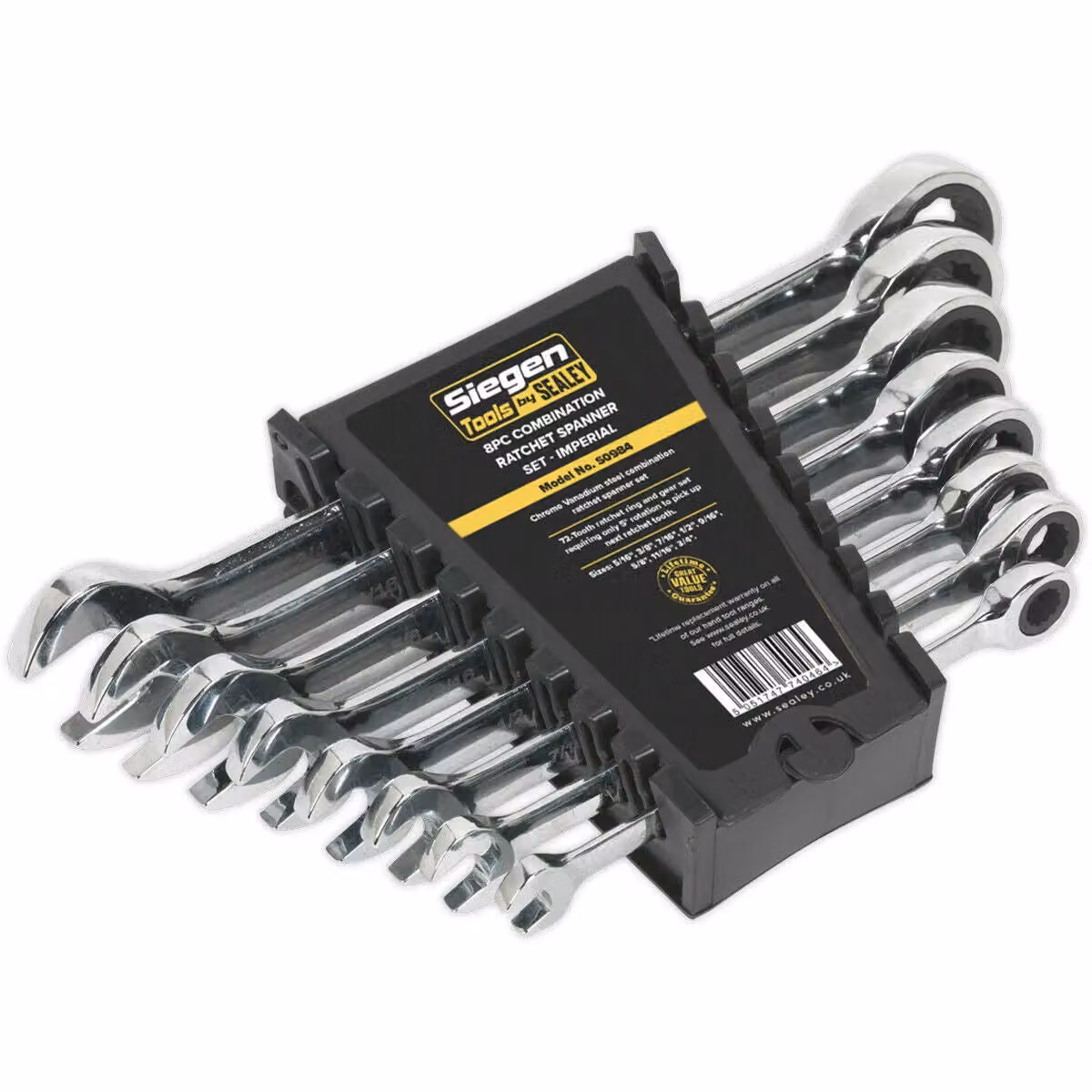 Loops 8pc Slim Handled Combination Spanner Set, 12 Point Imperial Ring Open End Head, Silver and Multicolour – 2