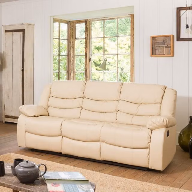 Artemis Home Brooklyn 3 Seat Recliner Sofa in Beige Synthetic Leather