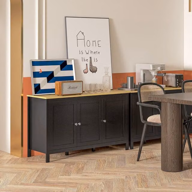 HOMCOM Classic Black Wood Sideboard Buffet Storage Cabinet for Kitchen and Living Room